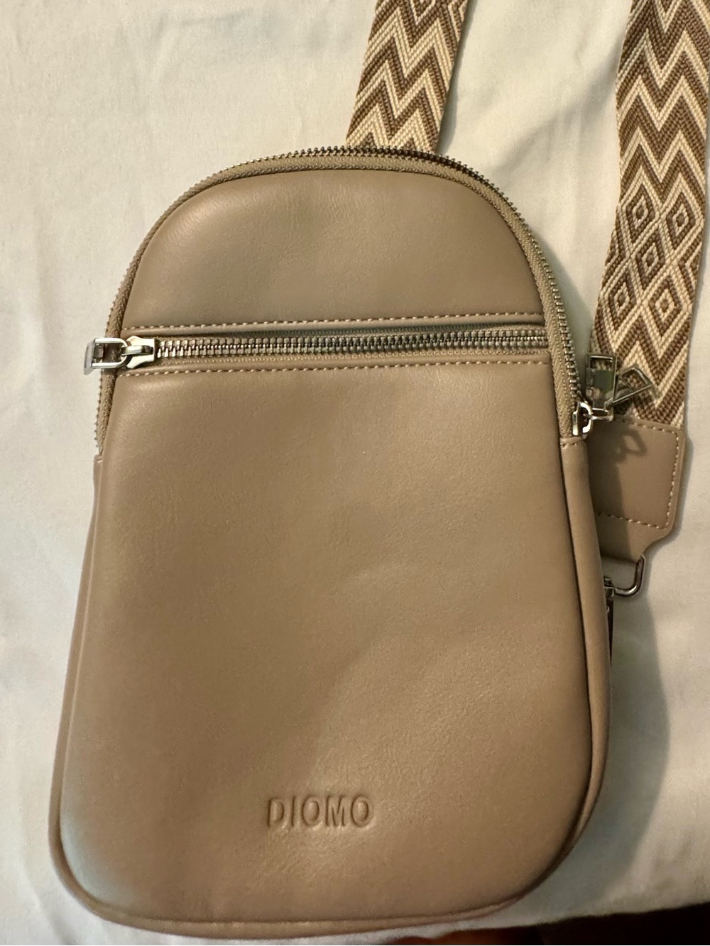 Women's Diomo Anti Theft Taupe Crossbody Bag with Patterned Strap